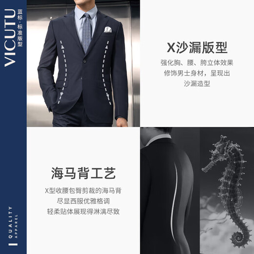 VICUTU blue V suit 100% pure wool VBC imported fabric business suit blue (180/100B)