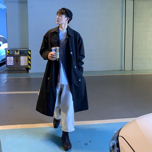 Mid-length windbreaker for men, fat, plus size plus size trendy jacket Korean version casual loose over-knee spring and autumn clothing Hong Kong style 9925 military green XL 170-220Jin [Jin equals 0.5 kg]