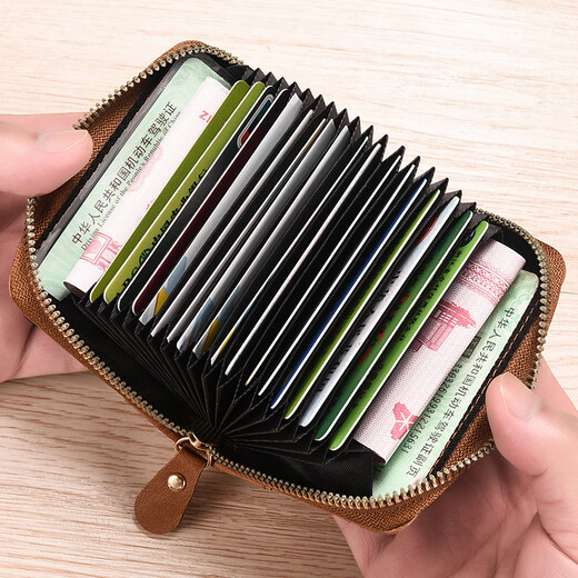Changyin Card Holder Men's Anti-Degaussing ID Card Holder Small Multi-Slot Organ Card Holder Large Capacity Women's Bank Card Holder Coffee 18 Card Slots + 2 Multi-Function Slots