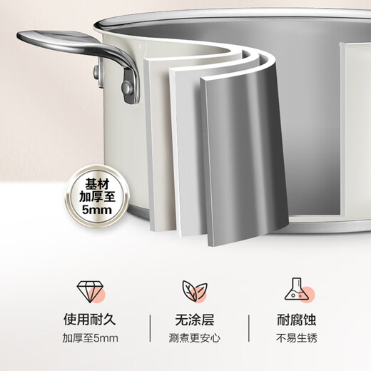 SUPOR steamer 304 thickened stainless steel composite bottom double-layer steamer soup pot large gas open flame induction cooker universal EZ22SAS01-W- 22cm