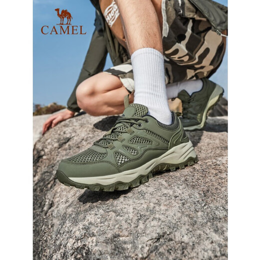 骆驼登山鞋新款运动透气网面防滑防撞耐磨减震户外徒步鞋 A11303O6291，白/浅粉，女款 38