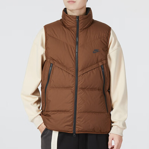 耐克（NIKE） 羽绒马甲男士2024冬季运动服加厚防风外套立领羽绒背心DD681 DV1136-259咖色85%灰鸭绒 S