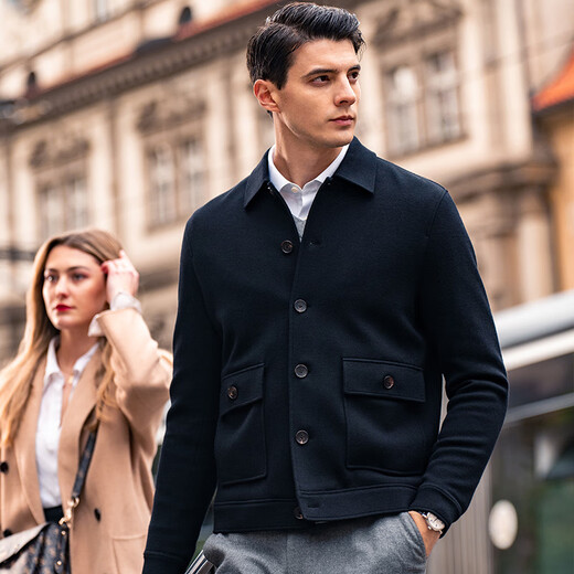 Mr. Cloak Pocket Solid Color Woll Cardigan Spring- und Herbsthorn -Knopf Herrenjacke Strickpullover BT12353 BRACK CODE CLEARANCE Schwarz 2xl (185)