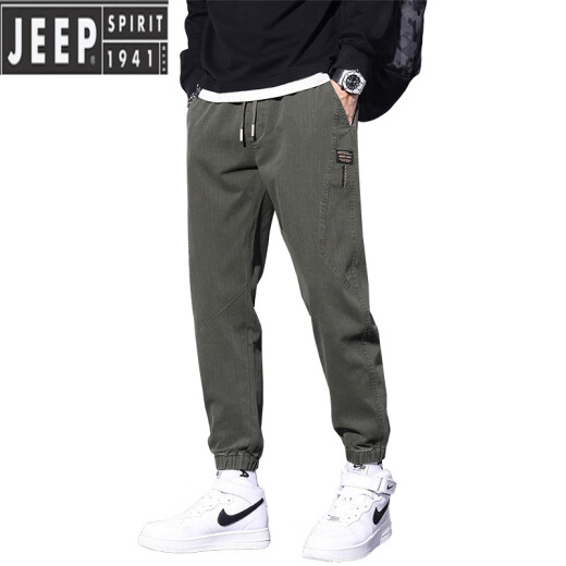 Jeep (Jeep) 2023 Nuevo otoño e invierno Plus Pantalones de terciopelo para los pies de trabajo en espesas de hombres Jeans casuales de cintura elástica 9859 Black Plus Velvet L [110-130Jin [Jin iguala 0.5 kg]]