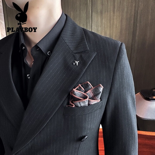 Playboy wedding suit men's high-end 2025 new business men's double-breasted casual wedding suit jacket dark green XL recommended 140Jin Jin equals within 0.5kg