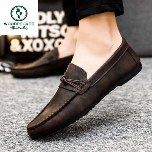 Zapatos de frijoles para hombres de carpintería de carpintero trabajos de negocios de estilo coreano zapatos de cuero casual transpirable y versátiles zapatos para hombres de un solo pie 2024 primavera d826 negro 40 pequeño