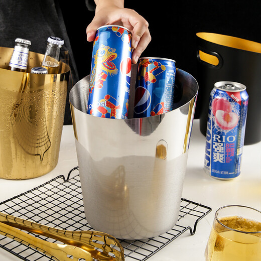 VINOS creative stainless steel ice bucket champagne bucket ice cube bucket ice grain bucket commercial home party large ice bucket wine bar black 4L+ ice clip