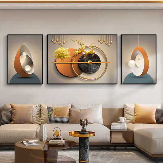感画客厅装饰画沙发背景墙挂画2025新款轻奢高级感墙画福禄高档墙壁画 JD15850 左右30*40中间60*40 水晶画ps黑框【光面】