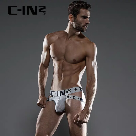 OEING men's cin2 underwear double thong low-waisted sexy hip-exposing youth gay butt-lifting sexy men's thong 1 pair black L