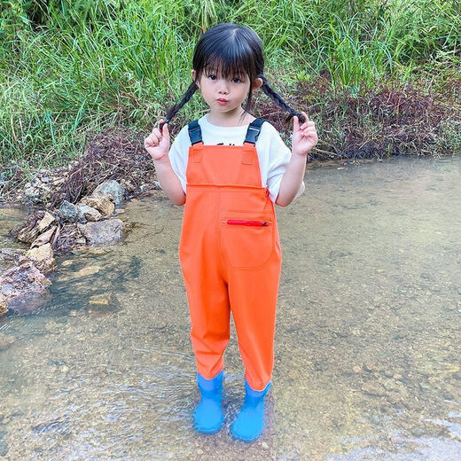 Children's one-piece water play overalls, sand play clothes, rain pants and rain boots for men and women, children's pink overalls, height 90-shoe size 24