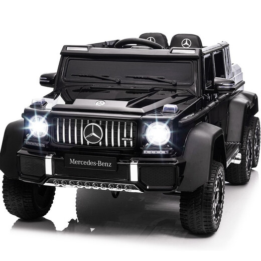 FUERBAO Mercedes-Benz authorized children's electric car can sit in an adult toy car, a child's six-wheel double stroller with remote control, six-wheel drive black + adult throttle + trunk + soft tires