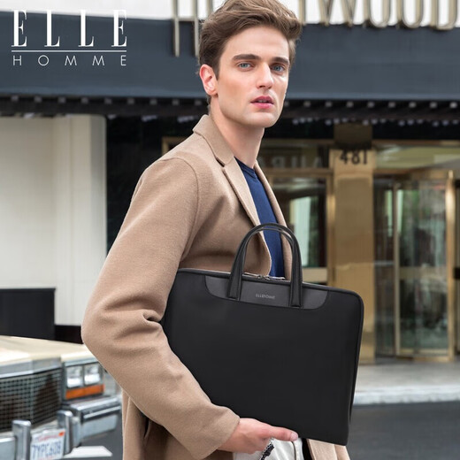 ELLE HOMME Business Men's Briefcase Nylon Composite Canvas Handbag Casual Computer Bag Men's Bag 03510 Black