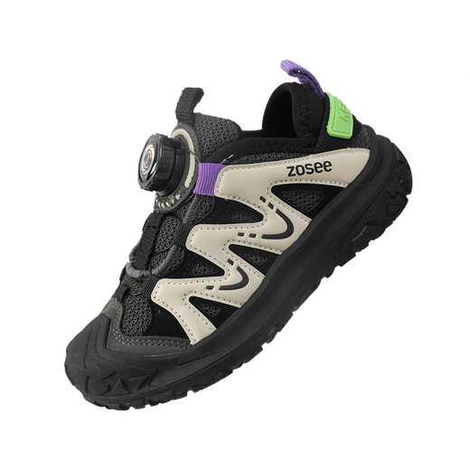 Zapatillas de zapatillas para niños zuoxi boys 2025 nuevo botón de malla funcional transpirable stream rastreando zapatos negros 31