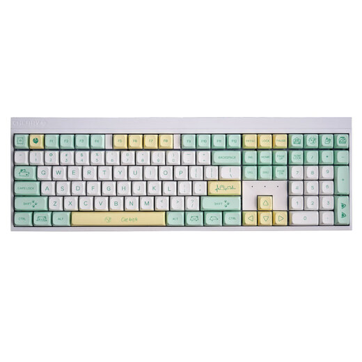 CHERRY Cherry MX2.0S Mechanical Keyboard Animal Party Co-branded Limited Edition Wireless Three-Mode 2.4g Bluetooth Wired Office Typing Game E-Sports Girls Wireless Three-Mode MX2.0S Strange Cat White Matte Green Axis