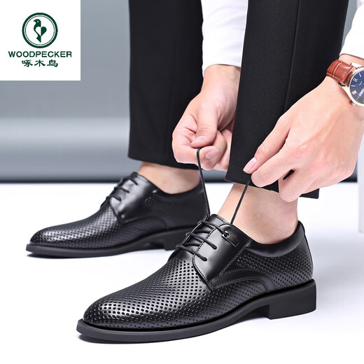 Capa de la cabeza de pájaros carpintería Sandalias de hombres de vaca Summer Summer Genuine Leather Leather Cuero Zapatos de cuero de negocios Altura casual, alaño, zapatos para hombres de Lace-Up para hombres 9928 Sandalias huecas negras 37 plantillas