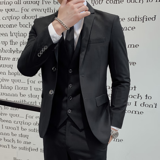 Xichen large size suit suit for men loose slimming formal suit jacket groom groomsman wedding dress two-piece black two-piece set 3XL (recommended 150-165)