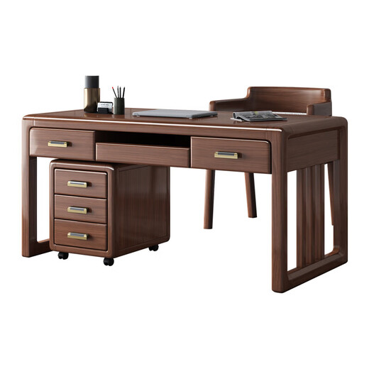 XIAOMUWO desk New Chinese style solid wood desk and chair combination computer desk walnut study desk office desk 1.35m desk assembly