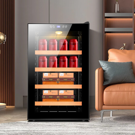 CIGARLOONG 65C cigar cabinet, temperature controlled, moisturizing, energy-saving, silent electronic dual-core dual-core refrigeration, smart small household pure-cured cedar wood naked cigar red wine tea cabinet Merbau wood tea cigar style 70L