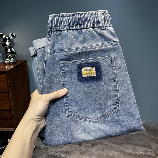 Été mince élastique jeans jeans masculin lâche élastique décontracté pieds polyvalents pantalon harem pantalon papa 6623 # bleu 36 (170-185) Jin [Jin équivaut à 0,5 kg]