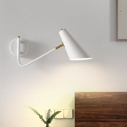 Runhuanian wall lamp bedroom bedside lamp creative with switch desk eye protection wall lamp light luxury swing arm rotating white wall lamp simple white without light source