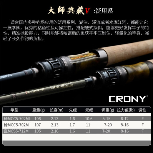 CRONY科尼路亚竿大师典藏五代高碳轻量虫系泛用远投杆钓鲈鱼鳜鱼翘嘴 2.03米 虫系MCC5-682MH