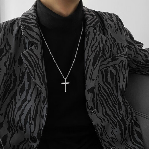 QMXD engraving trendy men's cross necklace men's trendy titanium steel long-lasting hip-hop pendant simple personality gift for boyfriend