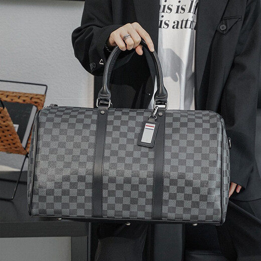 Xuanyan travel bag for men and women large capacity short-distance travel business trip luggage bag trendy black plaid handbag shoulder bag plaid hand luggage bag [black plaid large size]