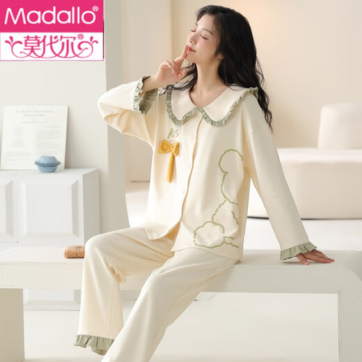 Modal 2 set price couple's pajamas spring and autumn pure cotton long-sleeved cartoon cute large size men's and women's home clothes autumn and winter set WF8912 couple 2 sets female M + male XL