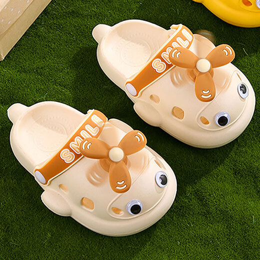 Xier Children's slippers Hole shoes Summer soft-bottomed men and girls live home baby sandals, babe heads, anti-slip beach cave shoes slippers [beige 30-31]