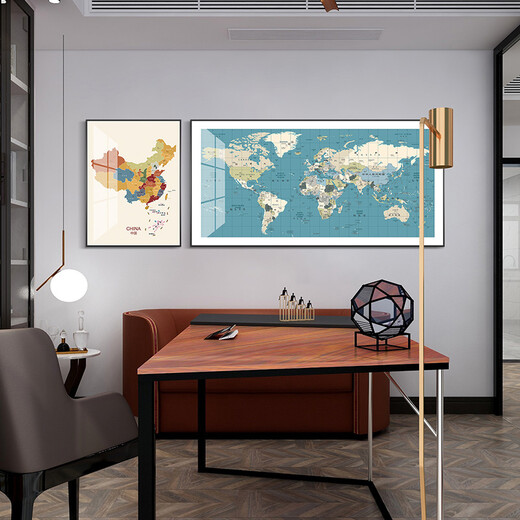 
Taoran North Road China World Map Chinese and English Decorative Painting Living Room Hanging Painting Study Geographic Wall Painting Conference Room Office Mural 16851-S/11727 (Chinese and English Version) 60*80/160/80 Oil Canvas Screen/Black Frame
