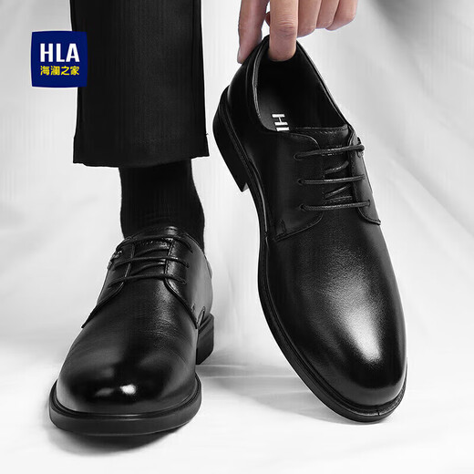 Hailan Home Hla Lederschuhe Herrenzehenschicht Cowide Formale Schuhe Großbritannien Business Casual Schuhe Männer T332 Black 42