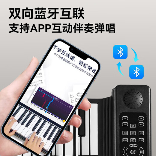Cega手卷钢琴88键初学者便携折叠电子钢琴乐器手卷琴 88键 黑旗舰款+套餐D
