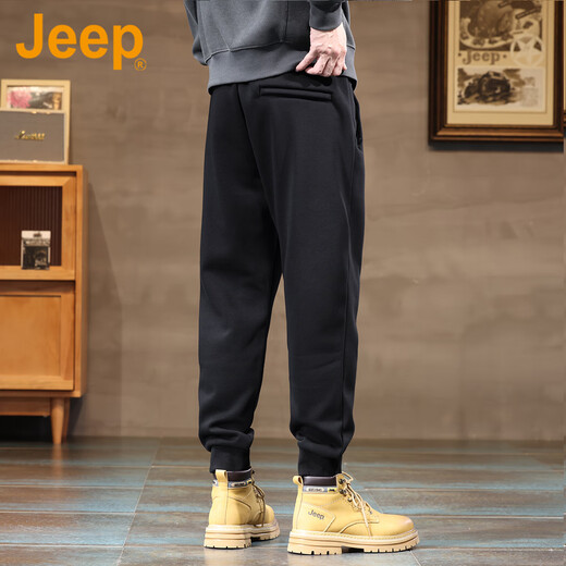 Jeep (Jeep) American Echt Jeep High-End-verdickte Casual Hosen für Herbst- und Winter-Trend-Brand-Fußhosen losen Sporthosen Black [offizielles authentisch] Plüsch L empfohlen [120-140jin [Jin gleich 0,5 kg]]]