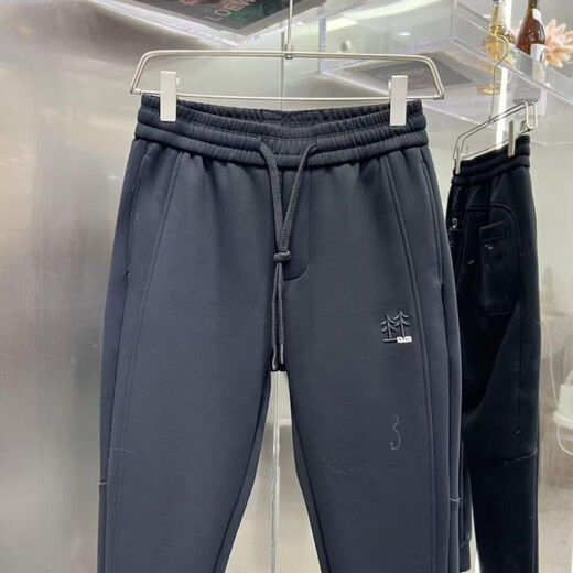 Popanal Hong Kong Trendy Marke 2025 Frühlings- und Herbst -Neue Stickerei Retro Conical Herren Sports gebundenes Fuß vielseitiger einfacher Freizeithosen Trendy G92 Casual Hosen - Black M [vorgeschlagen 80-100jin [Jin gleich 0,5 kg]]]