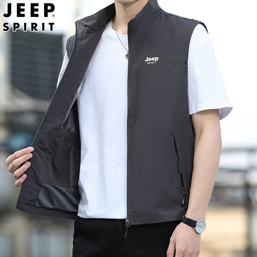 JEEP SPIRIT Jeep Spiritual Vest Summer Men's Thin Stand Collar Vest Vest Zipper Horse Clip Jacket Outer Wear Black Inner Bag Style 857.0 XL 130-145Jin [Jin equals 0.5 kg]