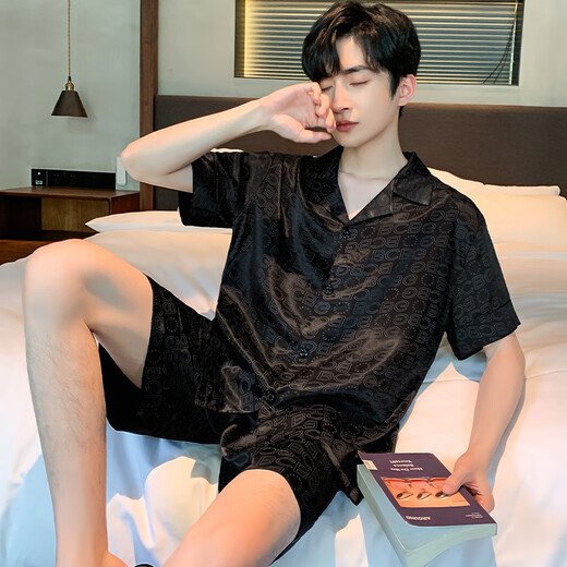 浪莎2025新款睡衣男士夏季冰丝短袖短裤夏天薄款青少年家居服开衫套装 (BBA)冰丝G723 L (建议身高170左右，体重100-