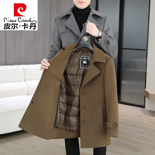 皮尔卡丹（pierre cardin）2024新款冬季高档毛呢大衣男士双面呢中长款羊毛呢子外套男西装领 805黑色【羽绒内胆】 2XL 【145-160斤】