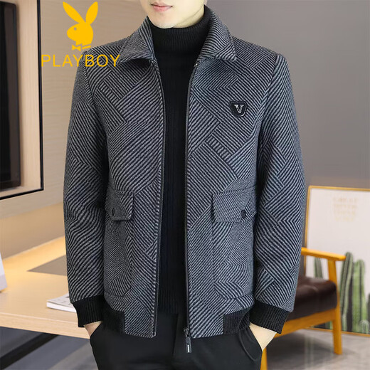 Veste Playboy (Playboy) pour homme d'automne et d'hiver en laine de laine hivernale Nouveau revers court haut de gamme haut de gamme Veste décontractée chaude et épaissie. Gray H856 XL125-145Jin [Jin est égal à 0,5 kg]