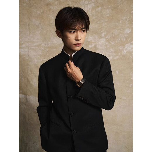 Hadidzai new Chinese style stand collar tunic suit men's complete set of dk uniform slim fit spring and autumn trendy Republic of China style suit jacket three-piece set black + white long-sleeved shirt + trousers 2XL collection priority delivery