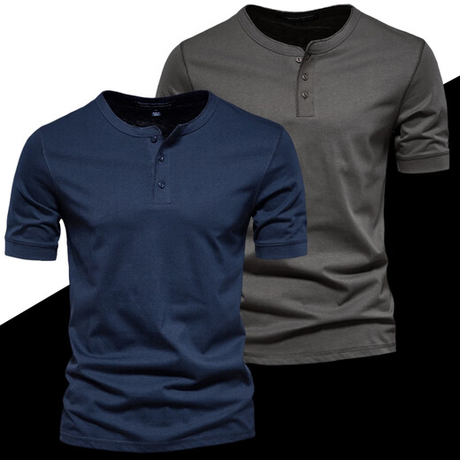 KLEDBOY British multi-clothing store American retro heavyweight Ami khaki cotton short-sleeved Henley shirt fitness tough guy T-shirt men's KLE military green L 145-155Jin Jin is equal to 0.5 kg