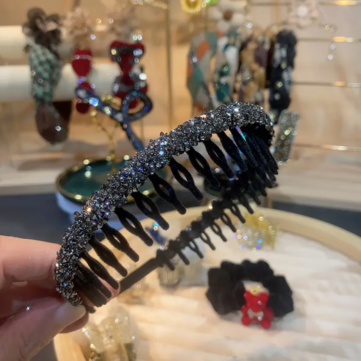 Idel's little fragrant bow hair accessory black velvet hairpin hairband women's Internet celebrity 2025 new high-end sparkling hairband F1737 black