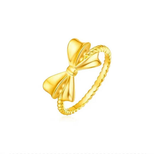 Erli 999 Pure Gold Bow Gold Ring Women's Fixed Mouth Newly Launched Fashionable Exquisite Ring for Your Girlfriend Twist Arm Bow Ring 0.73g Size 10