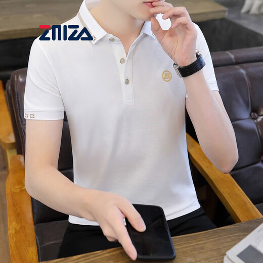 
ZMZA short-sleeved T-shirt for men's lapel business casual summer new style fashionable simple handsome POLO neck t-shirt top for men 683 blue M Recommended 100-120Jin [Jin equals 0.5 kg]