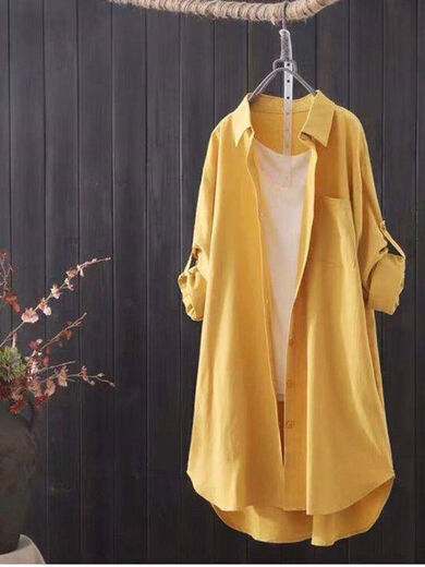 Camisa de manga larga de algodón de algodón de gochiei para mujeres a mitad de longitud 2025 chaqueta de primavera y verano nueva cárdigan literario suelto blanco 679 m