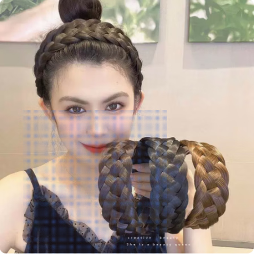 Simulated twist braid wig headband widened five-strand braid wide edge female handmade fishbone braided hair headband hairpin hair accessories dark brown