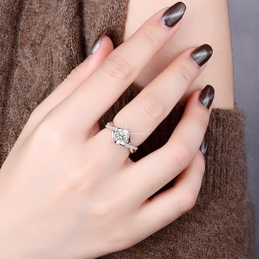 AVHE platinum PT950 diamond ring female angel's kiss micro-paved artificially cultivated diamond ring Mo Sanqiu wedding gift Chinese Valentine's Day 80 points D color cultivated diamond + micro-paved angel's kiss