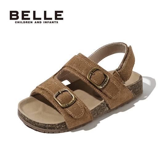 Belle children's shoes, girls' beach shoes, summer new open-toe boys' sandals, children's Birkenstock shoes, medium and large children's casual shoes, Gravel Camel 27, foot length 16.2-16.7cm