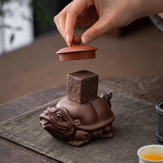 Yuxuan purple sand golden toad designated rich tea pet to attract wealth, handmade can raise high-quality dragon turtle cover tea set accessories ornaments ZY dragon turtle cover with purple mud