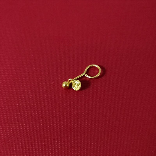MHFDO Hundred Ring Jewelry Pure Gold 999 Mini Copper Coin Gold Bead Earrings Gold Shiny Small Round Beads Curved Hook Ears Single Gold Beads Copper Coin Earrings About 0.16-0