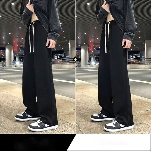 Jiaye black straight casual men's hanging loose and versatile American trendy boys' autumn casual sports plus velvet long pants regular black 1 piece XL 100-120Jin Jin equals 0.5 kg